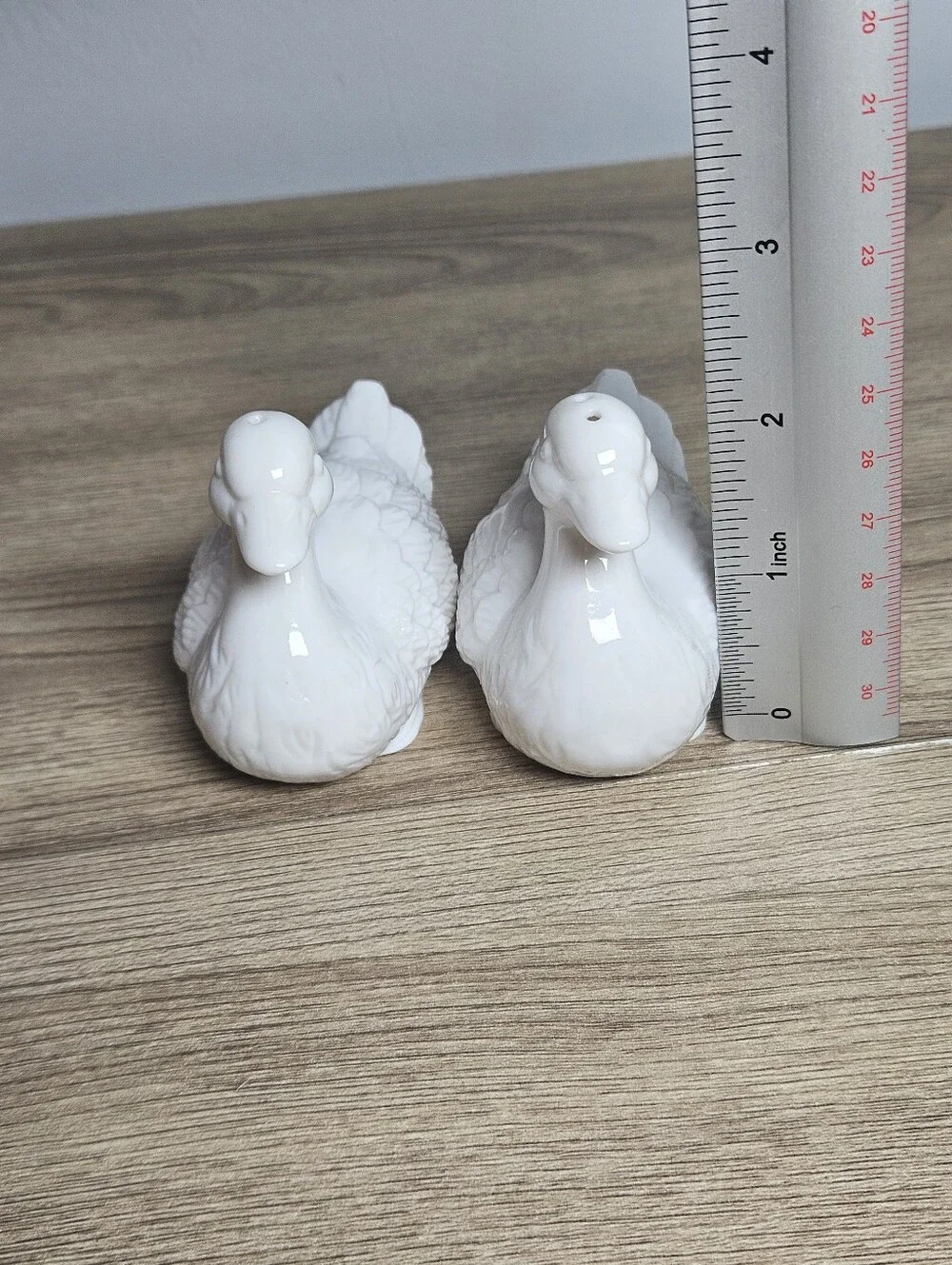 White Ceramic Duck Salt & Pepper Shakers Vintage Glossy Farmhouse Set of 2